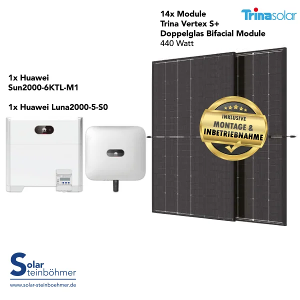 11.750,00 €* Huawei Sun 6KTL M1 & Luna 2000-5kWh Speicher I Solaranlage inkl. Montage & Anmeldung