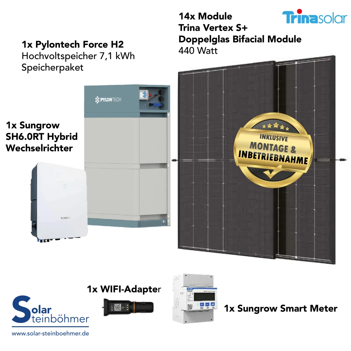 11.990,00 €* Sungrow SH6 & Pylontech 7,1kWh Speicher I 6,16kWp Solaranlage inkl. Montage & Anmeldung